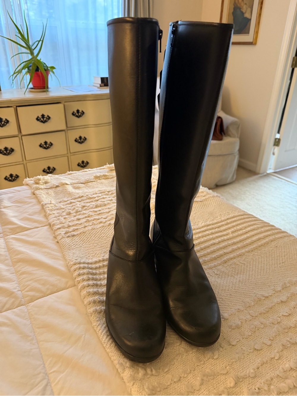 Clarks Black Knee-High Leather Heeled Boots
